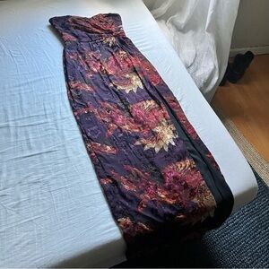 Chrissy Teigen x Revolve purple floral burnout draped strapless maxi‎ gown